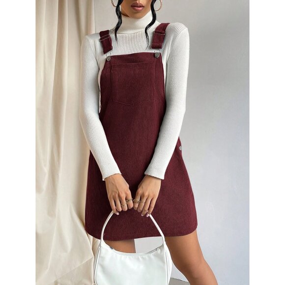 Corduroy overall mini dresss front pocket pink - Picture 5 of 7